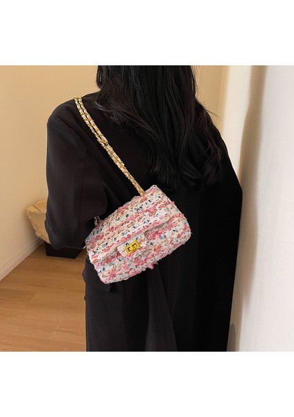 Kadın Yeni Kontrast Renk Yün Moda Zincir Omuz Crossbody Çanta (Yurt Dışından) fırsatları