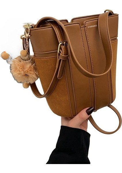 Kadınların Yeni Kore Tarzı Retro Moda Dikey Çizgili Süet Omuz Crossbody Çanta (Yurt Dışından)