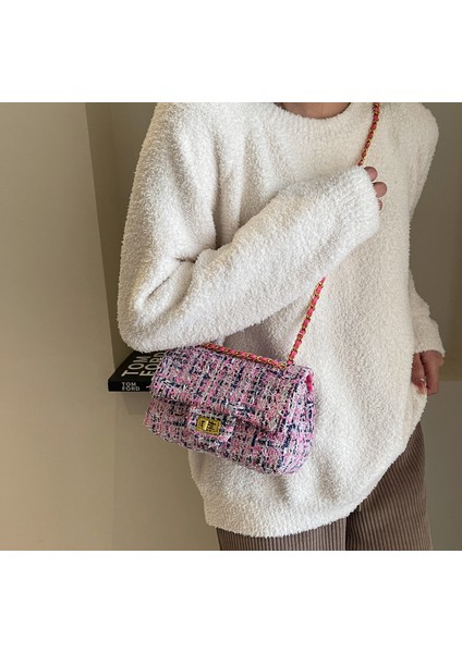 Kadın Yeni Kontrast Renk Yün Moda Zincir Omuz Crossbody Çanta (Yurt Dışından) fiyatları
