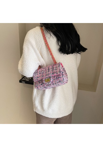 Kadın Yeni Kontrast Renk Yün Moda Zincir Omuz Crossbody Çanta (Yurt Dışından) modelleri