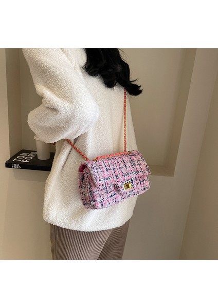 Kadın Yeni Kontrast Renk Yün Moda Zincir Omuz Crossbody Çanta (Yurt Dışından) fırsatları