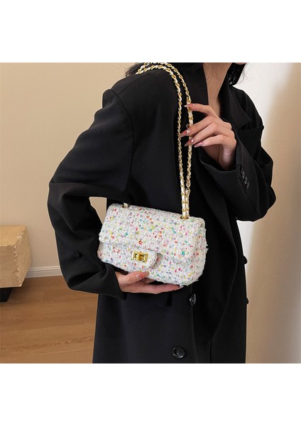 Kadın Yeni Kontrast Renk Yün Moda Zincir Omuz Crossbody Çanta (Yurt Dışından) modelleri
