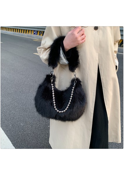 Kadınların Yeni Kore Tarzı Niş Taklit Tilki Kürkü Omuz Crossbody Çantası (Yurt Dışından) modelleri