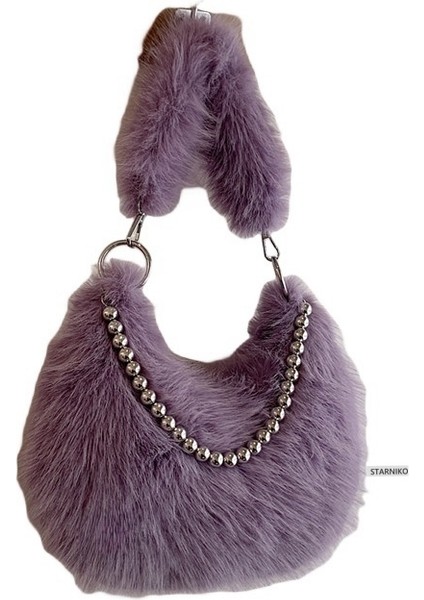 Kadınların Yeni Kore Tarzı Niş Taklit Tilki Kürkü Omuz Crossbody Çantası (Yurt Dışından)