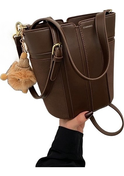 Kadınların Yeni Kore Tarzı Retro Moda Dikey Çizgili Süet Omuz Crossbody Çanta (Yurt Dışından)