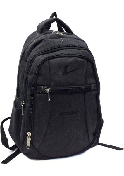 Escape 307 Dağcı Sırt Çantası Kanvas Kumaş Sırt Çantası Laptop Bölmeli Spor Outdoor Günlük Kullanım Ortopedik Siyah