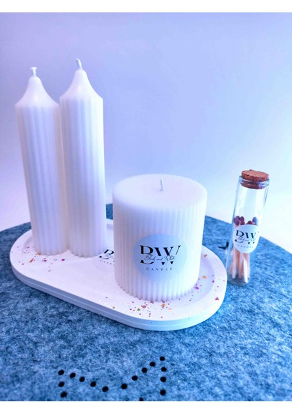 Black And White Candle Bwc Classic Candle Dekoratif Sunum Tepsili Mum Seti (Yeniyıl,Yeniiş,Yeniev, Hediye)