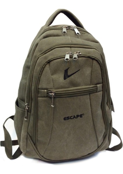 Escape 307 Dağcı Sırt Çantası Kanvas Kumaş Sırt Çantası Laptop Bölmeli Spor Outdoor Günlük Kullanım Ortopedik Haki