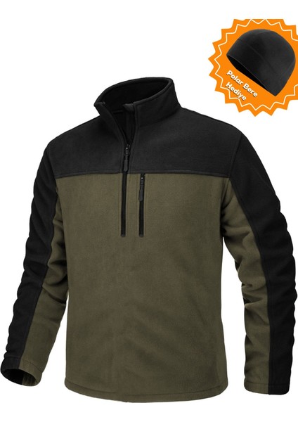 Erkek Quarter Zip Yarım Fermuarlı Cepli Polar