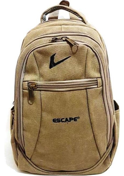 Escape 307 Dağcı Sırt Çantası Kanvas Kumaş Sırt Çantası Laptop Bölmeli Spor Outdoor Günlük Kullanım Bej