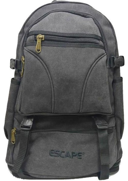 Escape 508 Dağcı Sırt Çantası Kanvas Kumaş Spor Outdoor Dağcı Kampçı Körüklü Sırt Çantası Günlük Kullanım Ortopedik Siyah
