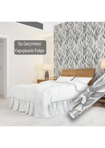Suluboya Yaprak Desenli Yapışkanlı Folyo, Mutfak, Tezgah, Masa, Dolap Kaplama Folyosu, Isıya Dayanıklı, Su Geçirmez, Yapışkan Folyolar, Sticker, Büyük Ebatlı, Dekoros