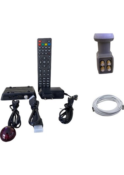 25 Metre Anten Kablosu +4 Lü Lnb +Hazır Yüklü Hd Uydu Alıcısı Set 25M