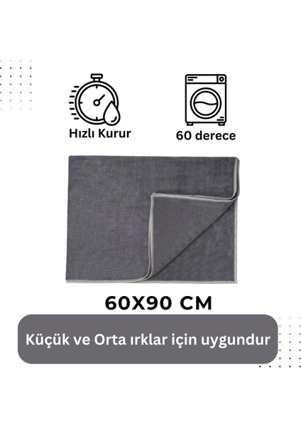 Köpek Havlusu, Su Emici Mikrofiber, Gri, 60x90 Cm fırsatları