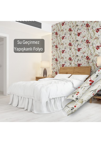 Kırmızı Çiçekli Gold Desenli Yapışkanlı Folyo, Mutfak, Tezgah, Masa, Dolap Kaplama Folyosu, Isıya Dayanıklı, Su Geçirmez, Yapışkan Folyolar, Sticker, Büyük Ebatlı, Dekoros modelleri