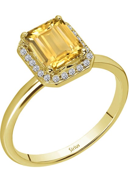 Pırlanta ve Emerald Kesim Sitrin Tektaş Yüzük 0431R0035