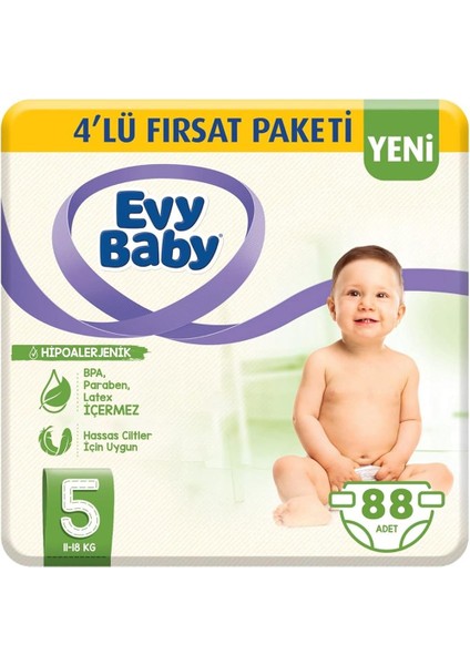 Evy Baby Evy Babyi 5 Beden Junior 88 Adet Hipoalerjenik Bebek Bezi