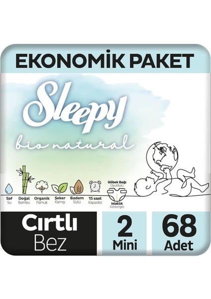 Bio Natural 2'li Jumbo Bebek Bezi 2 Numara Mini 68 Adet