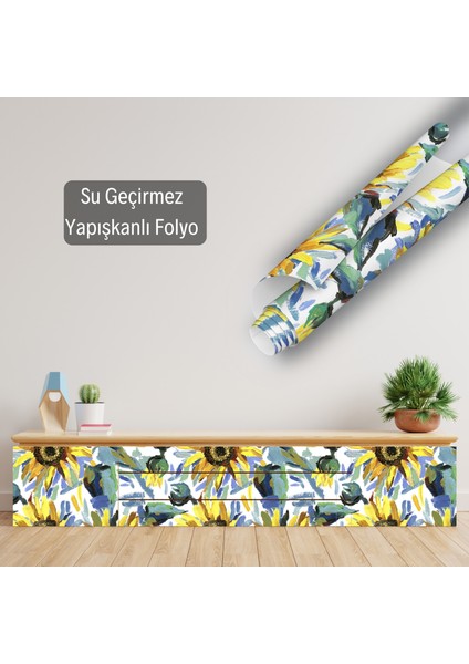 Ayçiçeği Desenli Yapışkanlı Folyo, Mutfak, Tezgah, Masa, Dolap Kaplama Folyosu, Isıya Dayanıklı, Su Geçirmez, Yapışkan Folyolar, Sticker, Büyük Ebatlı, Dekoros modelleri