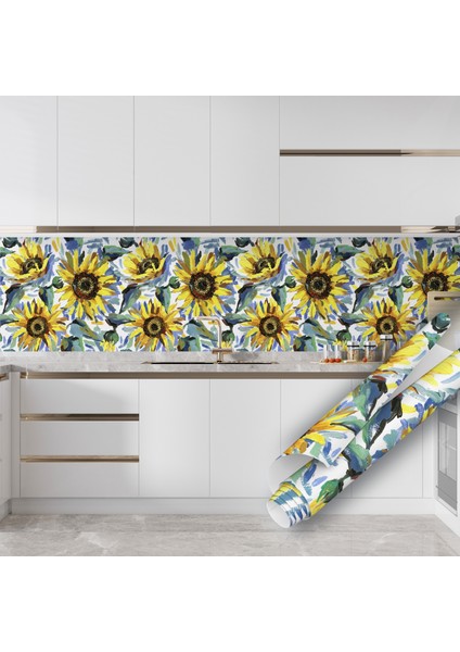 Ayçiçeği Desenli Yapışkanlı Folyo, Mutfak, Tezgah, Masa, Dolap Kaplama Folyosu, Isıya Dayanıklı, Su Geçirmez, Yapışkan Folyolar, Sticker, Büyük Ebatlı, Dekoros fırsatları