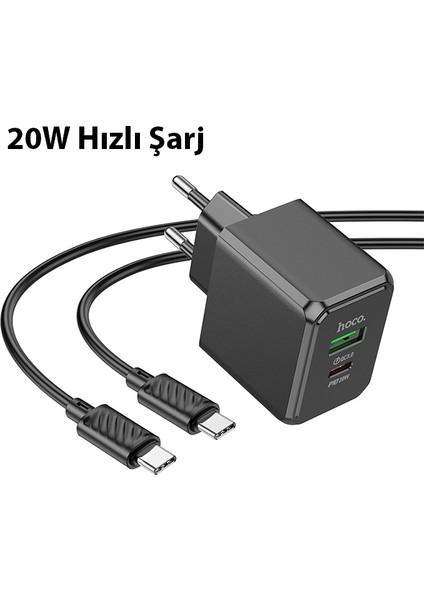 Type-C + USB Maximum 20W Çıkışlı CS14A Hızlı Şarj Adaptörü Başlığı + Type-C Kab