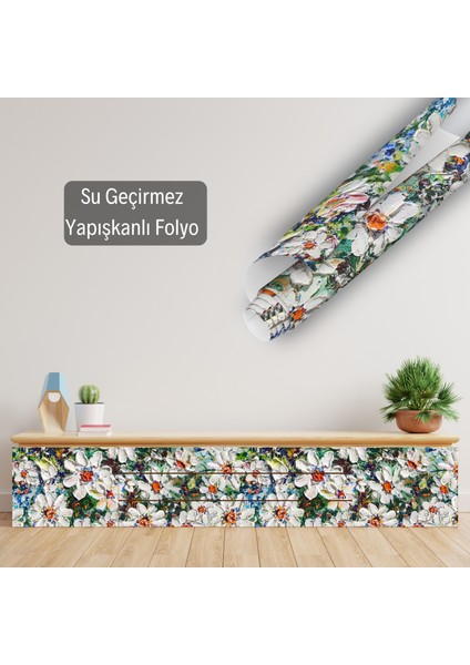 Renkli Papatya Desenli Yapışkanlı Folyo, Mutfak, Tezgah, Masa, Dolap Kaplama Folyosu, Isıya Dayanıklı, Su Geçirmez, Yapışkan Folyolar, Sticker, Büyük Ebatlı, Dekoros indirimleri