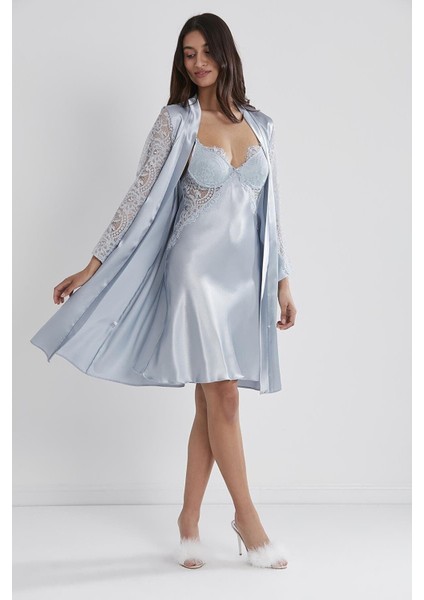 Kadın 4025 Saten Dantelli Gecelik ve Sabahlık Takım fiyatları
