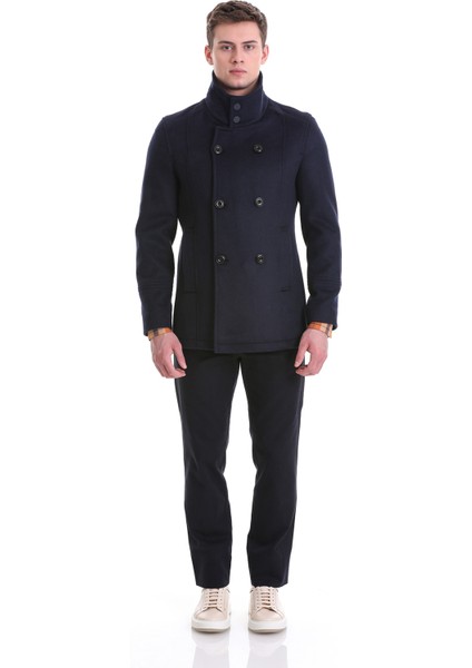 Lacivert Slim Fit Hakim Yaka Kruvaze Yünlü Kaşe Kaban fiyatları