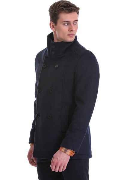 Lacivert Slim Fit Hakim Yaka Kruvaze Yünlü Kaşe Kaban fırsatları