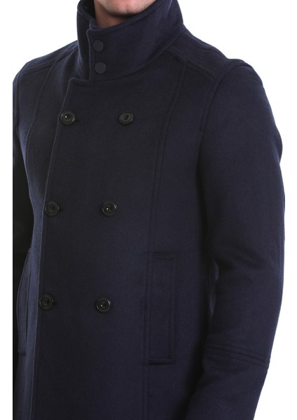 Lacivert Slim Fit Hakim Yaka Kruvaze Yünlü Kaşe Kaban indirimleri