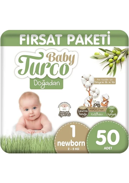 Baby Turco Doğadan Fırsat Paketi Bebek Bezi 1 Numara Newborn 50 Adet