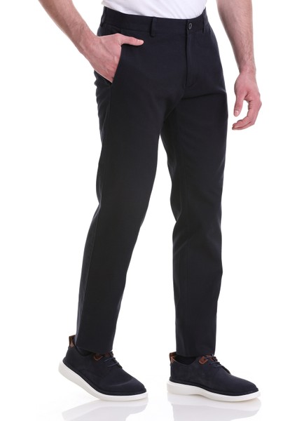 Lacivert Regular Fit Desenli Pamuklu Yandan Cepli Basic Kanvas Pantolon