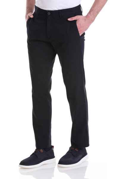 Lacivert Regular Fit Desenli Pamuklu Yandan Cepli Basic Kanvas Pantolon