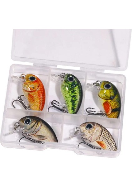 5 Adet Crankbait Lrf Balık Olta Yem Seti - Sesli Bilyalı - Kutulu - 2.7cm 1.5gr