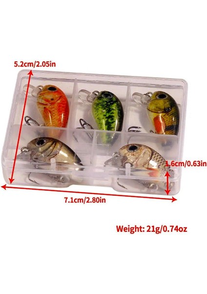 5 Adet Crankbait Lrf Balık Olta Yem Seti - Sesli Bilyalı - Kutulu - 2.7cm 1.5gr
