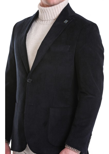 Lacivert Slim Fit Düz Mono Yaka Pamuklu Kadife Ceket fırsatları