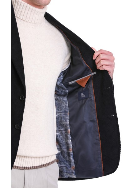 Lacivert Slim Fit Düz Mono Yaka Pamuklu Kadife Ceket indirimleri