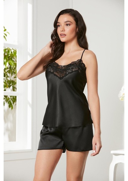 Kadın 2475 3'lü Saten Dantelli Şort ve Şifon Dantelli Sabahlık Takım fırsatları