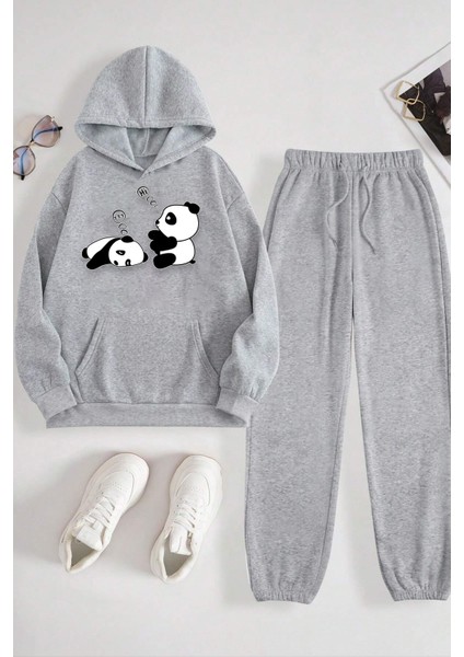 Only Trendwear Unisex Uykucu Panda Baskılı Rahat Eşofman Takımı