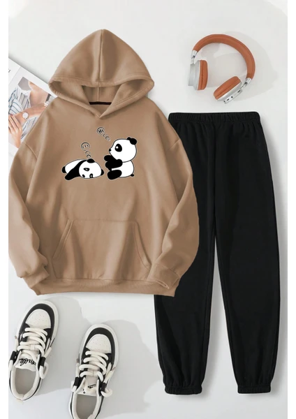 Only Trendwear Unisex Uykucu Panda Baskılı Rahat Eşofman Takımı