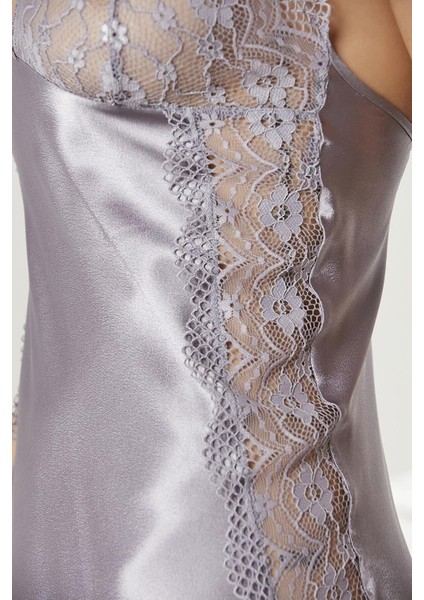 Kadın 4438 Saten Dantelli Gecelik ve Sabahlık Takımı