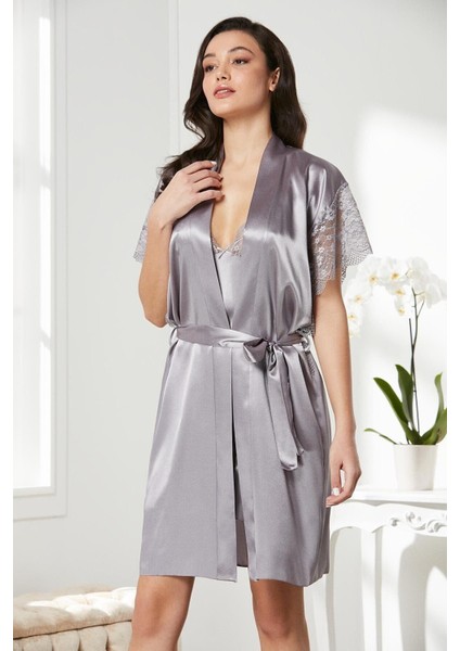 Kadın 4438 Saten Dantelli Gecelik ve Sabahlık Takımı fiyatları