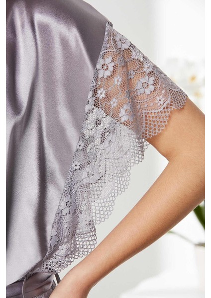 Kadın 4438 Saten Dantelli Gecelik ve Sabahlık Takımı indirimleri