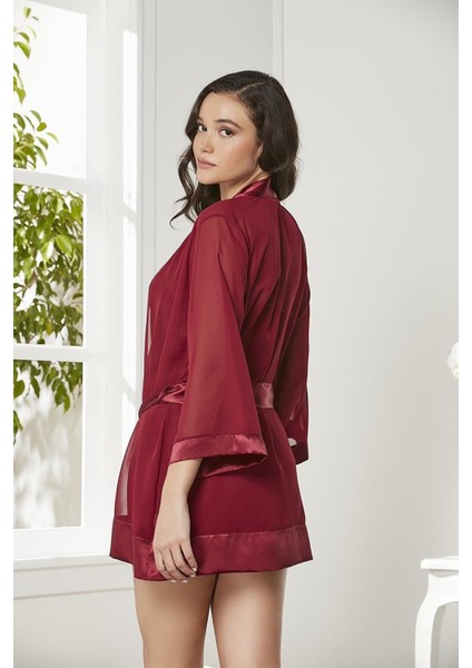 Kadın 2475 3'lü Saten Dantelli Şort ve Şifon Dantelli Sabahlık Takım fırsatları