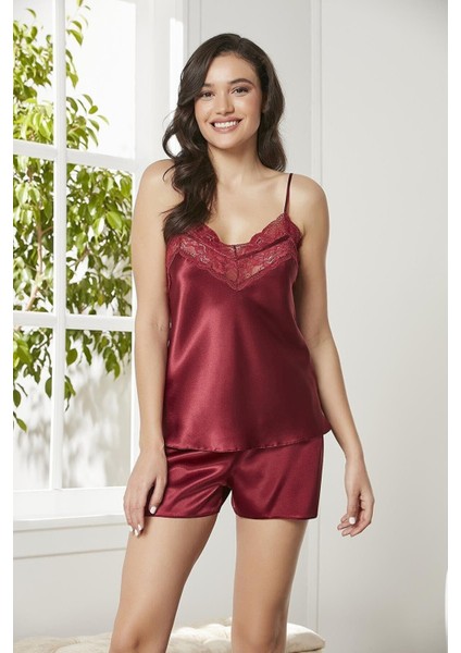 Kadın 2475 3'lü Saten Dantelli Şort ve Şifon Dantelli Sabahlık Takım indirimleri