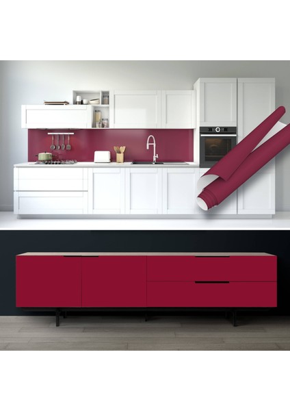 Bordo Düz Renkli Yapışkan Folyo, Kendinden Yapışkanlı Folyolar, Su Geçirmez, Isıya Dayanıklı, Banyo, Yatak Odası, Mutfak Için Ev Dekoru, Dolap Yapışkanı, Duvar ve Mobilya Kaplama Folyosu, Dekoros