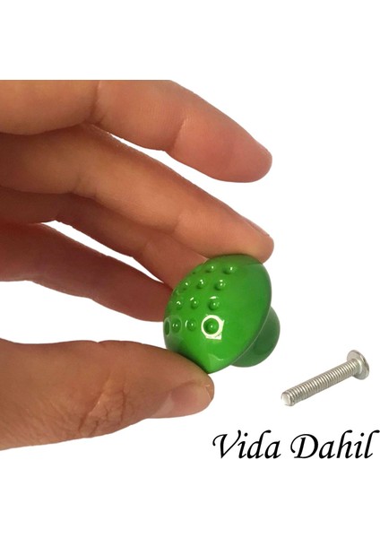 8 Adet Yeşil Noktalı Mantar Düğme Kulp Çocuk Bebek Mobilya Çekmece Dolap Kapak Kulbu Metal Kulp Aksesuarları Vidalı