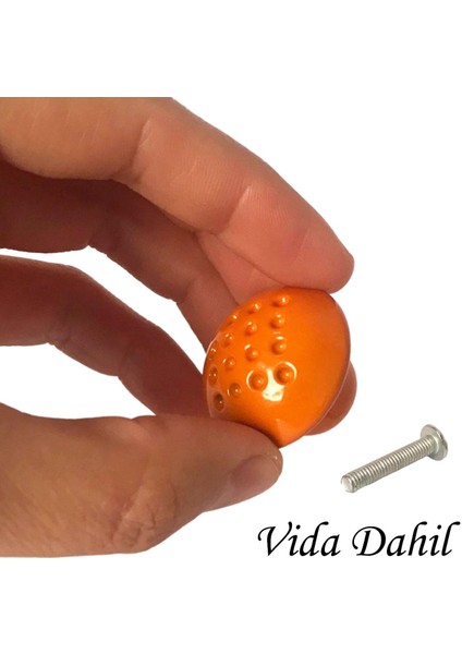 8 Adet Turuncu Noktalı Mantar Düğme Kulp Çocuk Bebek Mobilya Çekmece Dolap Kapak Kulbu Metal Kulp Aksesuarları Vidalı
