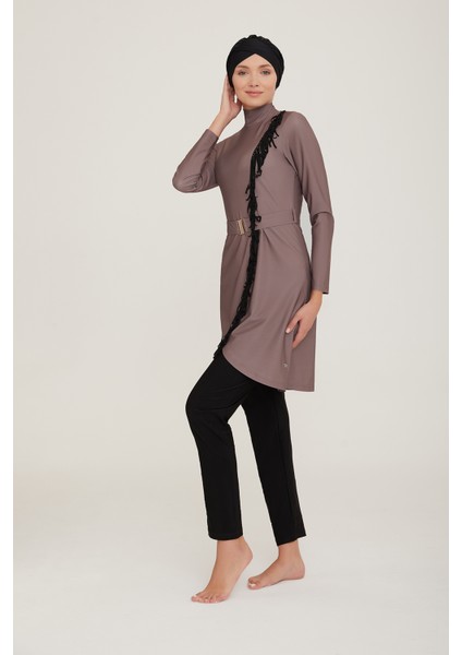 Likralı Tam Kapalı Tesettür Mayo Charlıe 4443 Vizon Remsa Mayo modelleri