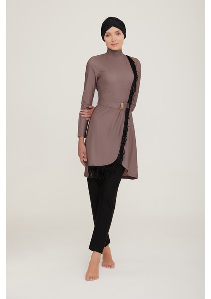 Likralı Tam Kapalı Tesettür Mayo Charlıe 4443 Vizon Remsa Mayo fırsatları